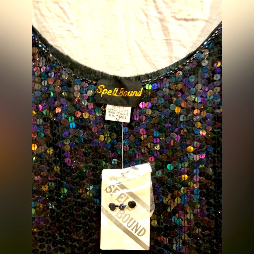 SPELL BOUND all over sequin black silk cami size M  NWT - Picture 3 of 8